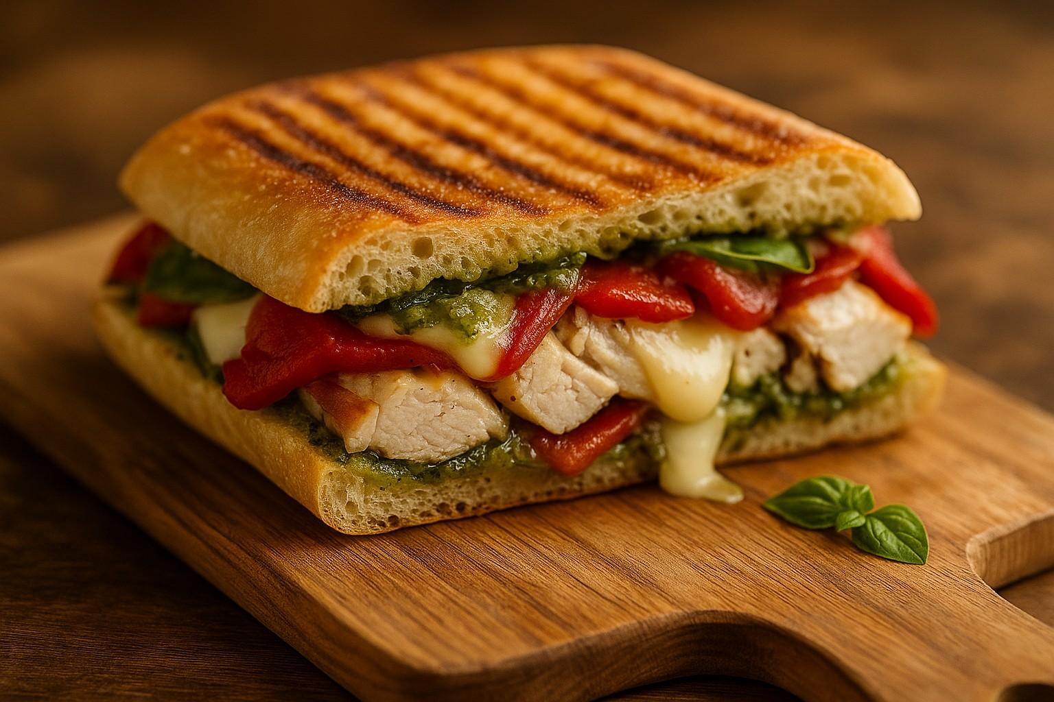 Grilled paninis and pressed sandwiches closeup view